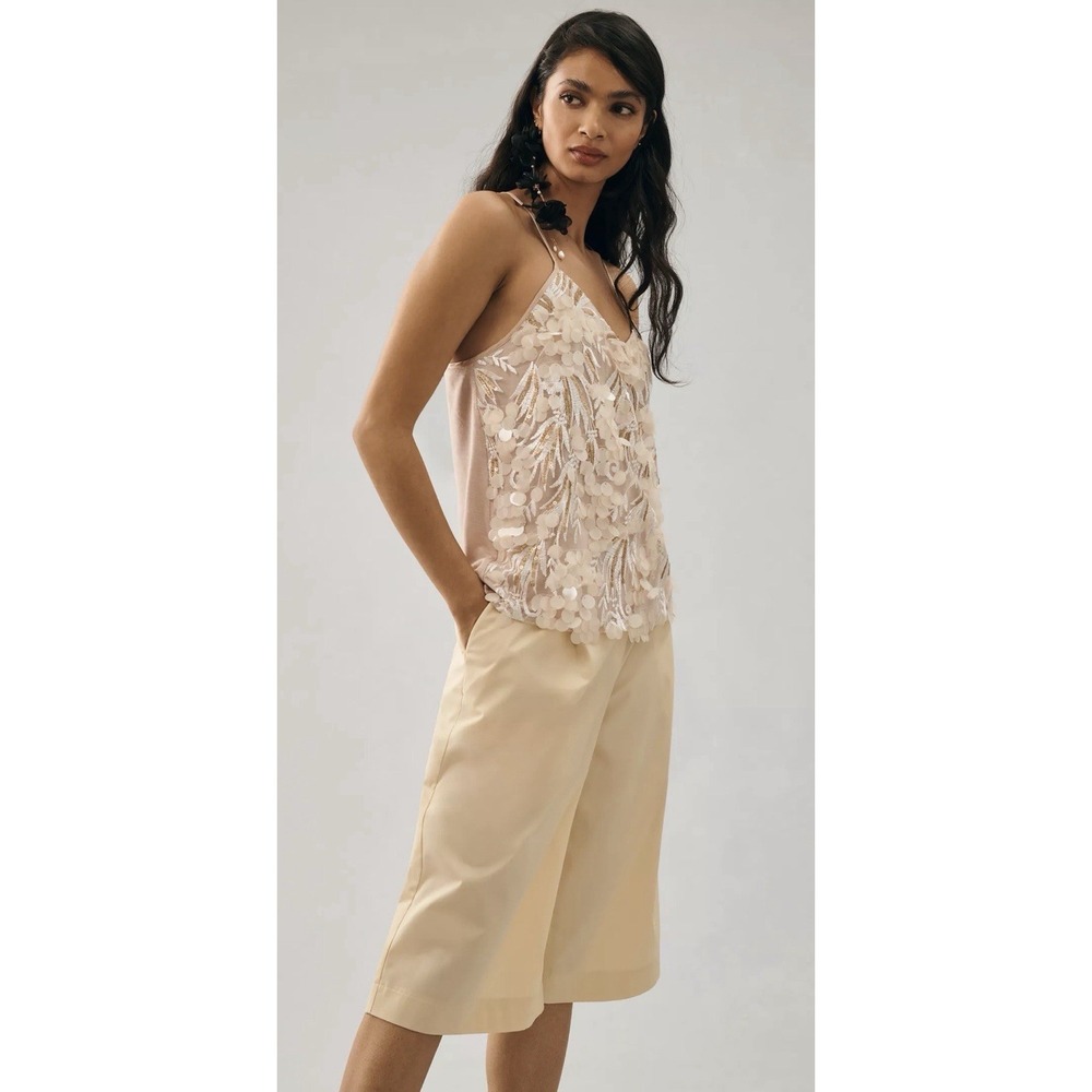 Porridge Arielle sequin tank V Neck  Gold & White Floral Embellishment Small